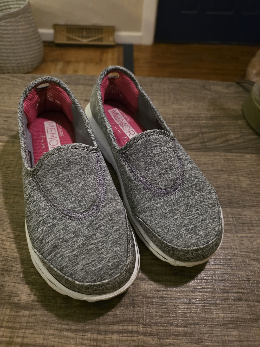 Skechers Women's Gray Slip-On Sneakers with Pink Interior